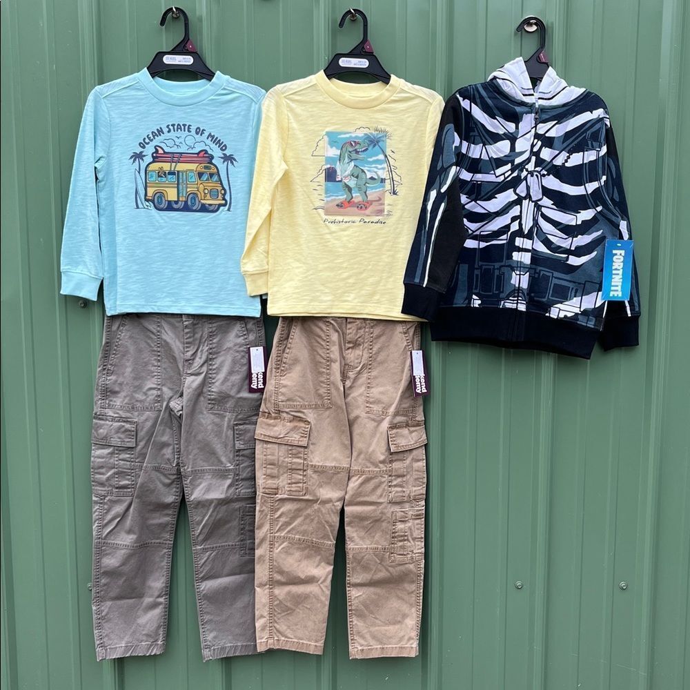 Boys Long Sleeve Shirts Zip Hoodie Jacket & Cargo Pants 5-Piece Set Size S
